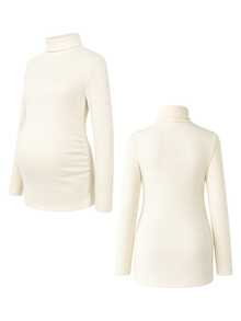 Momance Maternity Apricot Pullover High Neck Long Sleeve Knit Top - Apricot - View 8