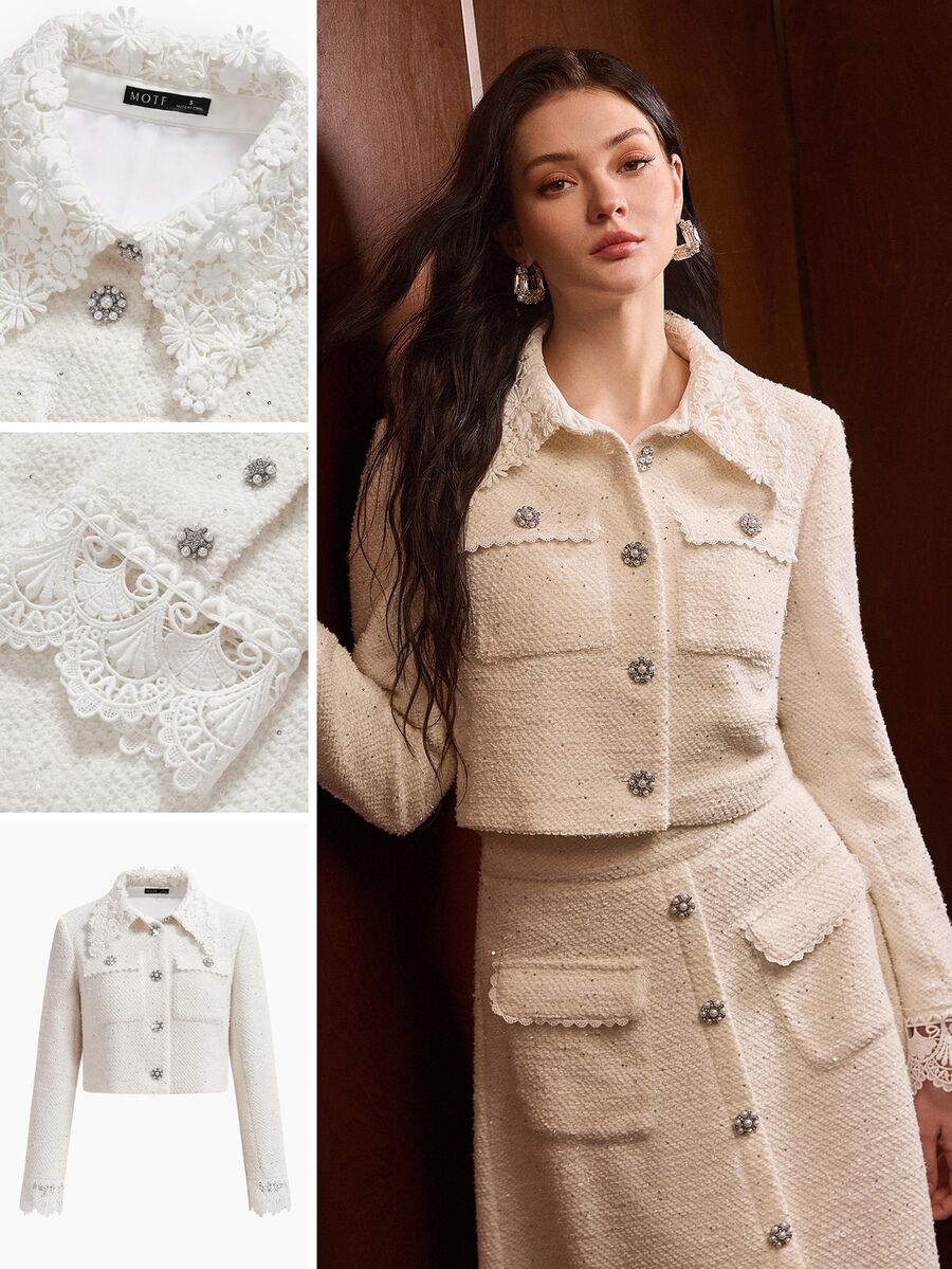 MOTF PREMIUM WOMEN'S EMBROIDERED COLLAR COLORBLOCK PATCHWORK FITTED SHORT JACKET, AUTUMN/WINTER