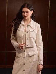 MOTF PREMIUM WOMEN'S EMBROIDERED COLLAR COLORBLOCK PATCHWORK FITTED SHORT JACKET, AUTUMN/WINTER - White - View 6
