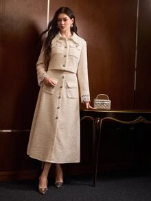 MOTF PREMIUM WOMEN'S EMBROIDERED COLLAR COLORBLOCK PATCHWORK FITTED SHORT JACKET, AUTUMN/WINTER - White - View 7