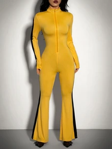 Amplova Women's Cosplay Black And Yellow Halloween Cos Costume Colorblock Casual Daily Wear Jumpsuit - Yellow - View 4