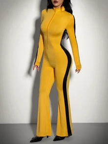 Amplova Women's Cosplay Black And Yellow Halloween Cos Costume Colorblock Casual Daily Wear Jumpsuit - Yellow - View 5