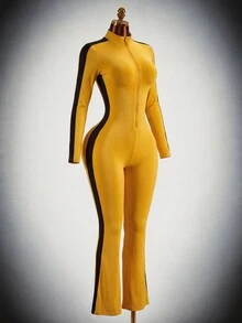 Amplova Women's Cosplay Black And Yellow Halloween Cos Costume Colorblock Casual Daily Wear Jumpsuit - Yellow - View 1