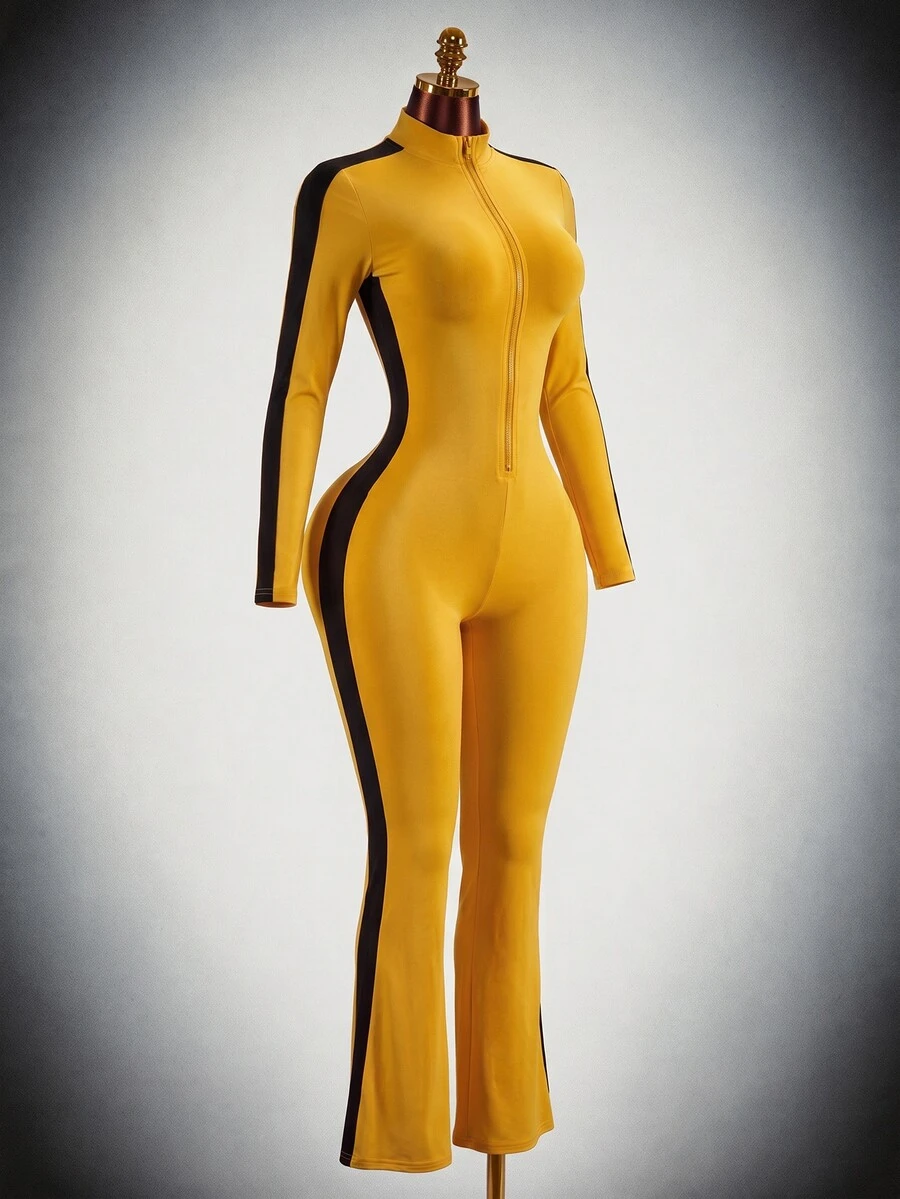 Amplova Women's Cosplay Black And Yellow Halloween Cos Costume Colorblock Casual Daily Wear Jumpsuit - Yellow - View 1