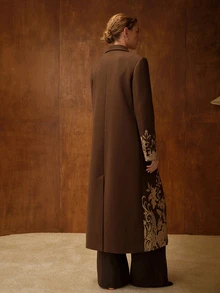 MOTF PREMIUM SINGLE-BREASTED WOOL LONG OVERCOAT WITH GOLD FOIL DETAIL - Mocha Brown - View 7