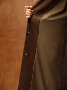 MOTF PREMIUM SINGLE-BREASTED WOOL LONG OVERCOAT WITH GOLD FOIL DETAIL - Mocha Brown - View 9