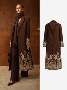 MOTF PREMIUM SINGLE-BREASTED WOOL LONG OVERCOAT WITH GOLD FOIL DETAIL - Mocha Brown - View 8