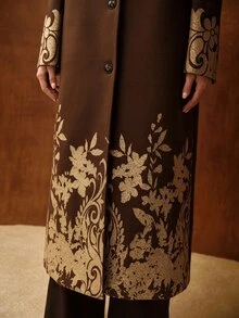 MOTF PREMIUM SINGLE-BREASTED WOOL LONG OVERCOAT WITH GOLD FOIL DETAIL - Mocha Brown - View 2