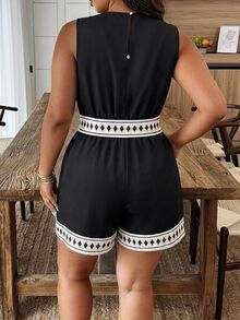 Weeklong Mono de mujer talla grande sin mangas con cuello en V, cintura ceñida, estampado floral de bloques de color, adecuado para uso diario y vacaciones - Multicolor - Ver 2