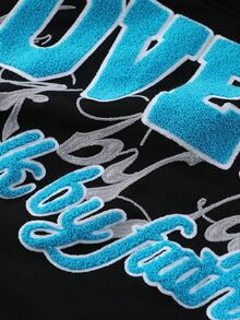 ROMWE MEN Essentials 男士字母印花休閒日常連帽衛衣 - 黑色 - 查看 2