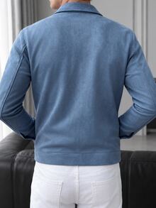 JOLTRO Men's Long Sleeve Solid Color Zipper Jacket, Simple Casual Style For Daily Wear, For Fall - Dusty Blue - View 2