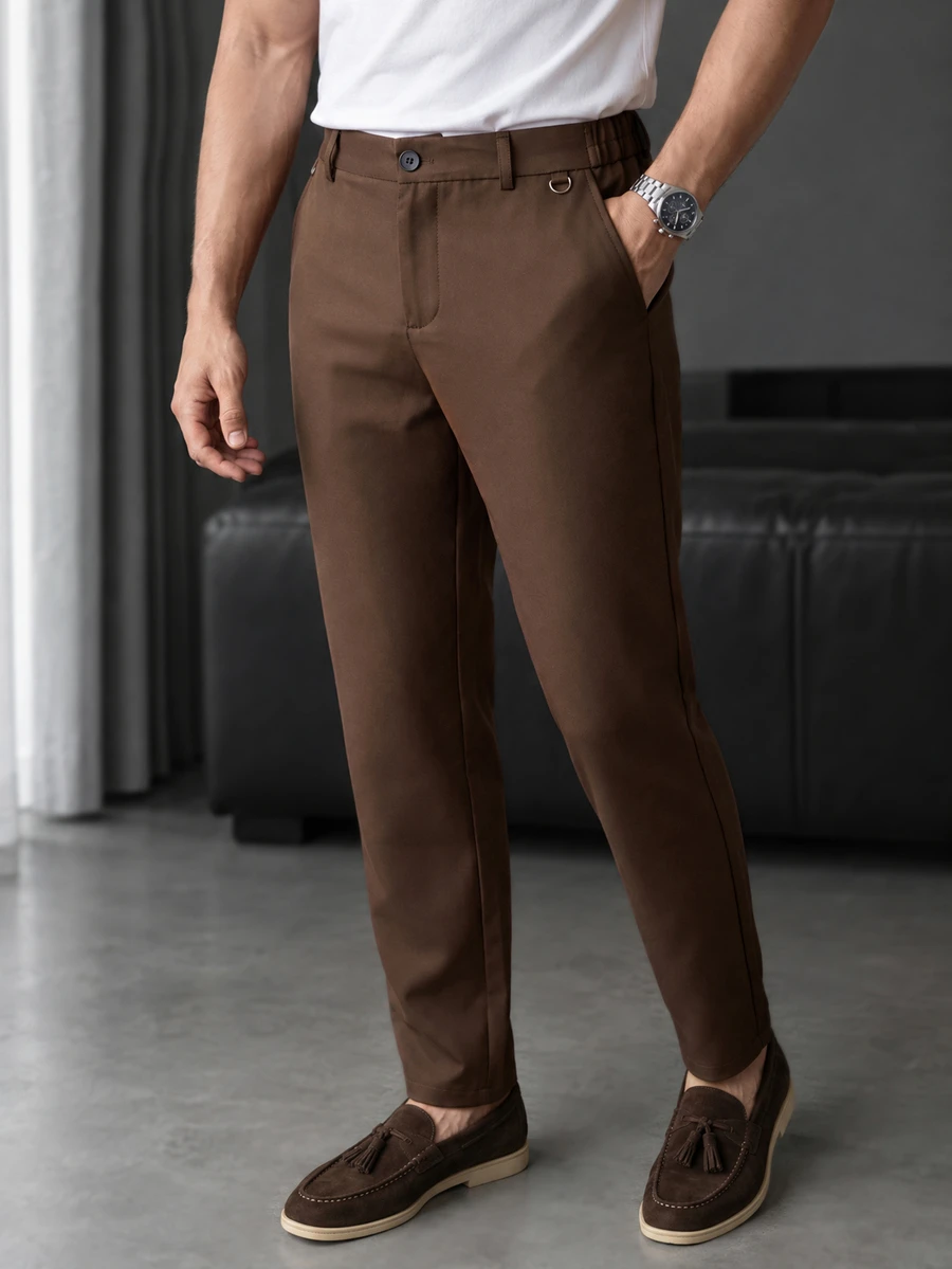 JOLTRO Men's Business Style Solid Brown Western Formal Pants, Men Slim Fit Pants, Slim Fit Men Pants Formal, Ceremony - Coffee Brown - View 1