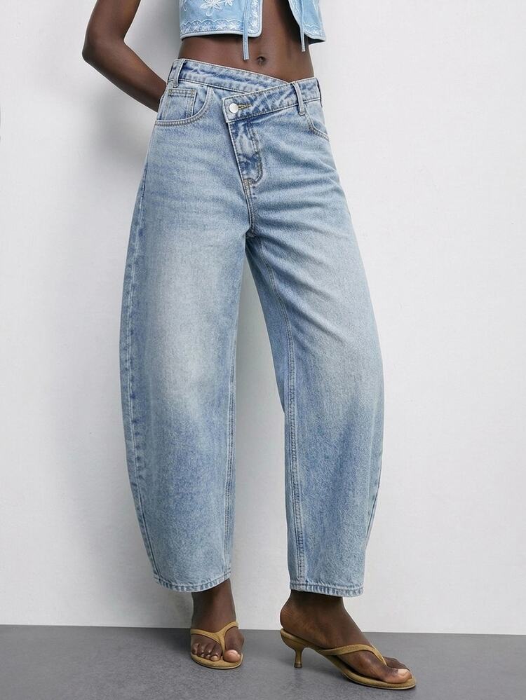 Maija Women's Casual Daily Travel Denim Jeans With Pockets And Buttons, Fall Winter Outfits For Women, Curve Led Casual Versatile Fashionable Jeans, Party. - Blue - View 5