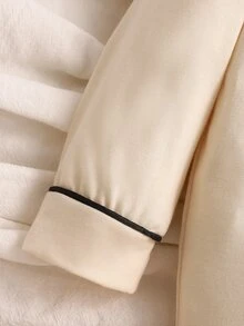 SHEIN Baby Girl Knitted Soft Comfortable Shirt Collar Jumpsuit With Bear Pattern And Snap Closure Long Sleeve Home Outfit - Apricot - View 5