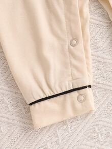 SHEIN Baby Girl Knitted Soft Comfortable Shirt Collar Jumpsuit With Bear Pattern And Snap Closure Long Sleeve Home Outfit - Apricot - View 7