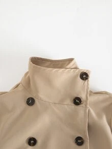 SHEIN 青少年女孩休閒街頭風翻領PU皮革短夾克，卡其色人造皮革短夾克，適合大女孩秋冬穿著 - 卡其色 - 查看 5