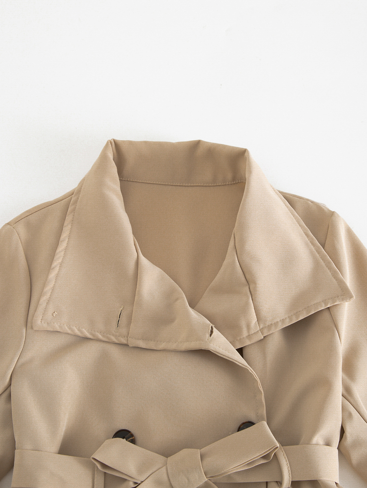 SHEIN Tween Girl Casual Street Tween Girl Style Lapel PU Leather Short Jacket, Khaki Faux Leather Short Jacket, Suitable For Older Girls In Autumn/Winter - Khaki - View 7