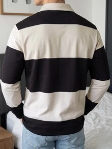 JOLTRO 男士休闲撞色纽扣半开襟长袖 Polo 衫，黑白条纹长袖衬衫，适合男士休闲长袖衬衫，适合日常休闲、周末旅行、户外活动、探险旅行、轻松的工作环境或半正式场合，也是送给男友/丈夫、周年纪念日或圣诞节的理想礼物。 - 杏色 - 查看 2