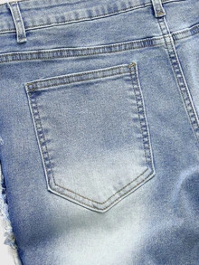 ROMWE MEN Street Life Celana Jeans Pria dengan Hiasan Rivet, Ujung Berumbai, Dicuci, dan Tampilan Usang, Dapat Dipersonalisasi - Biru - View 5
