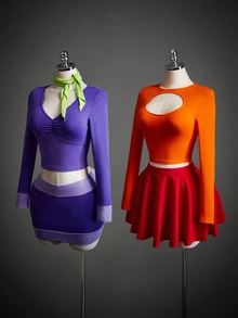 SHEIN ICON 3pcs Women's Halloween Costume Cosplay Party Purple Cartoon Colorblock Ruched Bust Crop Tee & Bodycon Skirt & Scarf - Purple - View 5