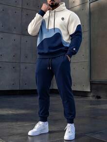 Manfinity Homme Men's Letter Print Long Sleeve Drawstring Hoodie And Sweatpants Casual Set - Multicolor - View 1