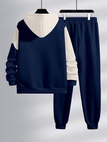 Manfinity Homme Men's Letter Print Long Sleeve Drawstring Hoodie And Sweatpants Casual Set - Multicolor - View 2