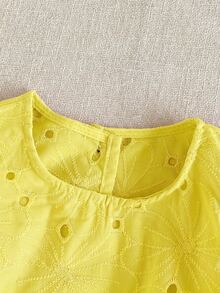 PrepCrw 1pc Young Girls' Elegant Embroidered Petal Sleeve Square Collar Blouse, Suitable For Outings, Gatherings, Festivals, Spring, Summer, Weddings - Yellow - View 4