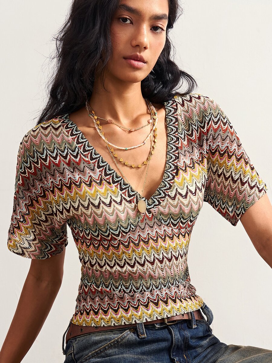 Bohemela Women's Summer Casual Striped Waist-Cinched T-Shirt - Multicolor - View 1