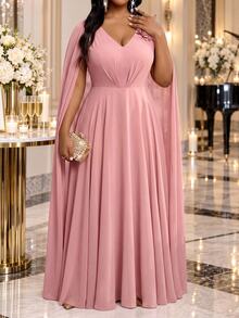 Fleurora Spring And Summer Elegant Commuting Office Wedding Party Formal Dusty Pink Knitted Round Neck Pencil Bishop Sleeve Christmas - Pink - View 5
