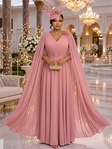Fleurora Spring And Summer Elegant Commuting Office Wedding Party Formal Dusty Pink Knitted Round Neck Pencil Bishop Sleeve Christmas - Pink - View 1