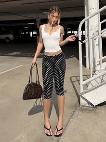 BiaLiraa 女士夏季音乐会狂欢节外出文艺复兴博览会俱乐部性感 Y2K 罗纹针织白色缺口领短款背心 - 白色 - 查看 3