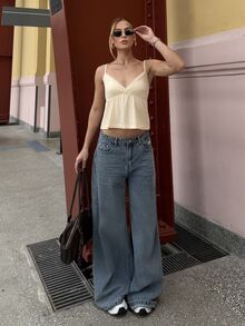 BiaLiraa 女士休闲黄色蕾丝边吊带背心，夏季 - 黃色 - 查看 5