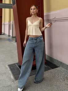 BiaLiraa 女士休闲黄色蕾丝边吊带背心，夏季 - 黃色 - 查看 3