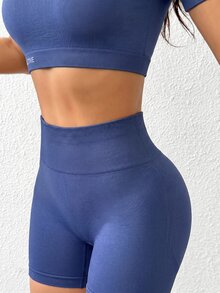 Dewbera Dewbera Women's Minimalist Tank Top And High-Waisted Fitted Shorts Sports Set - Blue - View 4