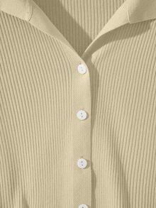 Calvaya New Stylish Short French Chic Polo Collar Cardigan For Women, Fashion Versatile Knit Sweater, Spring/Autumn - Beige - View 7