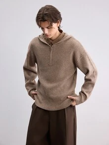 NEOSTRIT 男士純色休閒日常連帽衛衣 - 卡其色 - 查看 2