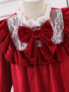 SHEIN Đầm mùa thu dễ thương cho bé gái, tay dài, phối ren tương phản, trang trí nơ - Nhiều màu - Xem 7