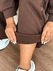 SHEIN CURVE+ Women's 22W Autumn/Winter Thermal Lined Hoodie And Relaxed Sweatpants Set Modest Two Pieces Lounge - Brown - View 8