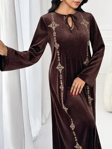 Al Najma Women's Hollow Out Casual Daily Party Travel Arabian Dress - Coffee Brown - View 3