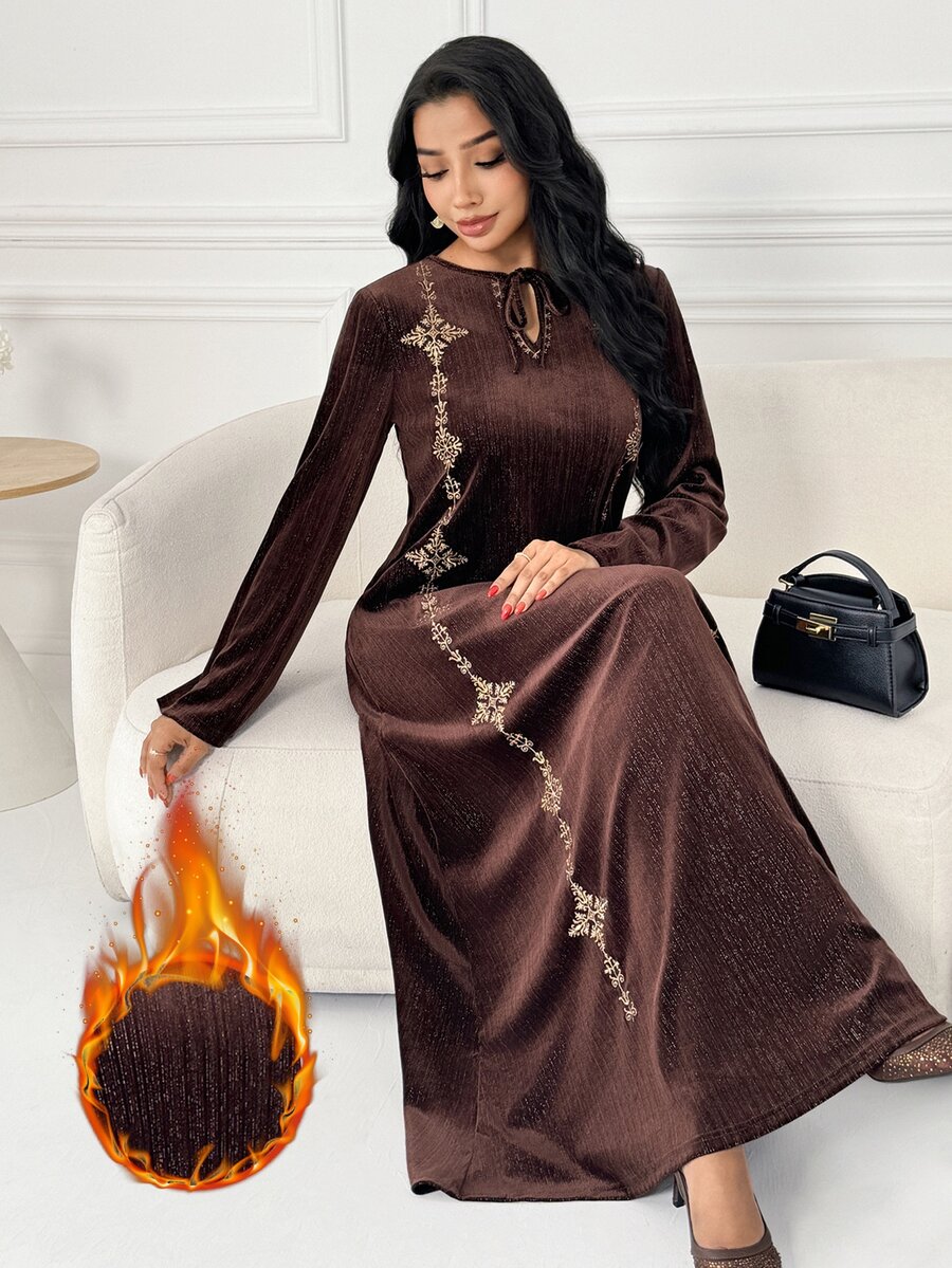 Al Najma Women's Hollow Out Casual Daily Party Travel Arabian Dress - Coffee Brown - View 1