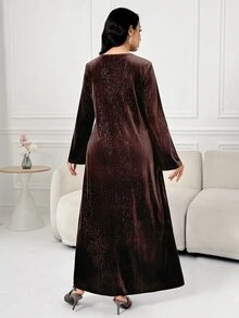 Al Najma Women's Hollow Out Casual Daily Party Travel Arabian Dress - Coffee Brown - View 2