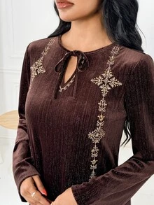 Al Najma Women's Hollow Out Casual Daily Party Travel Arabian Dress - Coffee Brown - View 4