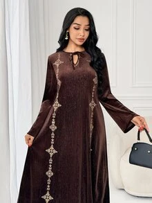 Al Najma Women's Hollow Out Casual Daily Party Travel Arabian Dress - Coffee Brown - View 8