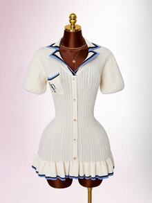 Amplova Women's Preppy Knit Mini Dress - Apricot - View 4