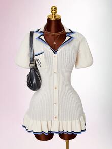 Amplova Women's Preppy Knit Mini Dress - Apricot - View 8