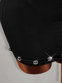 Amplova Women's Beaded Design Cutout Ruched Sexy Halter Neck Street Mini Dress - Black - View 9