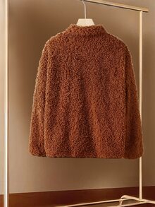 SHEIN Franclia 女士优雅休闲时尚拼布仿皮草夹克 - 棕色 - 查看 2