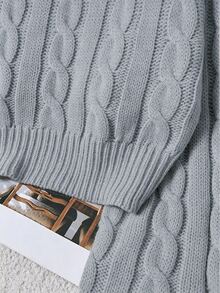 Franclia Women's Cable Knit Round Neck Long Sleeve Casual Sweater - Iron Gray - View 7