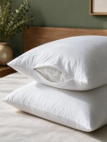 1pc Super Soft Comfortable Waterproof Pillowcase Without Filler, White Simple Bed Pillow Cover For Bedroom - White - View 2