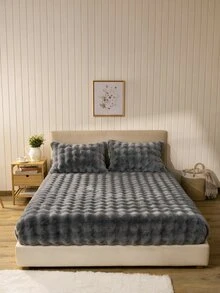 1件裝法蘭絨泡泡鬆緊床單，灰色床上用品，舒適家居紡織品，柔軟床墊套，深口袋設計，僅含鬆緊床單（不含枕套），可機洗，適用於單人、雙人、加大、特大床，冬季裝飾 - 灰色 - 查看 8